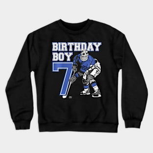 Kids 7 Year Old Ice Hockey Themed Birthday Party 7Th Boy Crewneck Sweatshirt